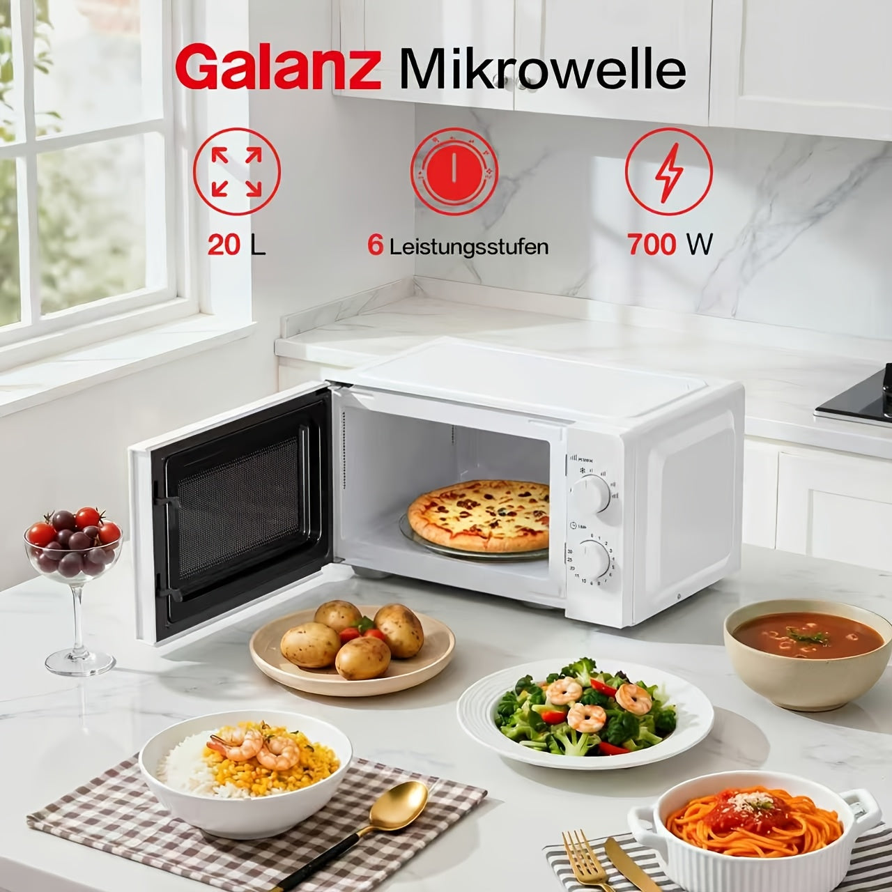 Galanz Mini four à micro-ondes avec plat tournant de 20 litres, double bouton rotatif, modèle argenté multifonctionnel pour personnes âgées et enfants