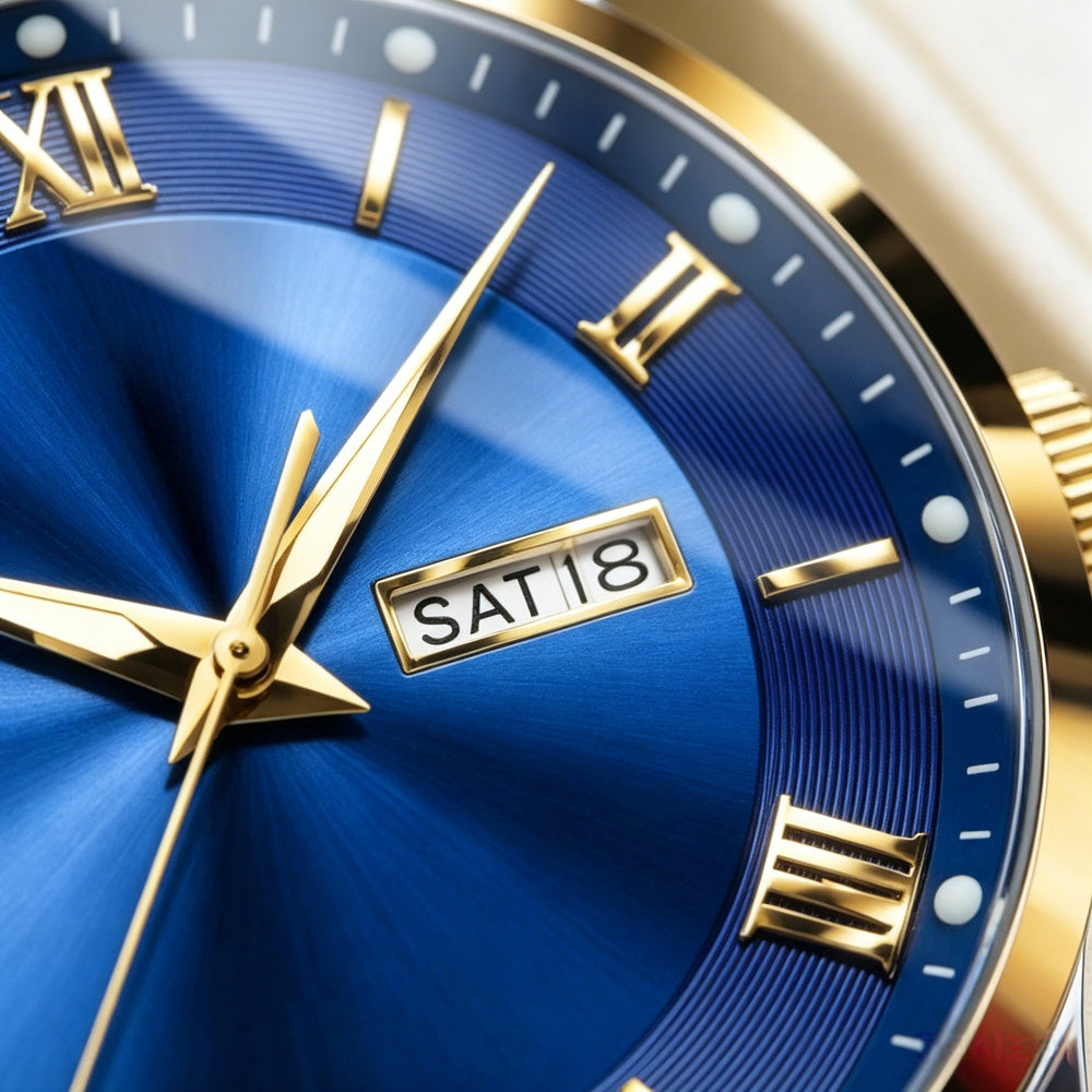 Montre-bracelet vintage minimaliste pour homme avec bracelet en cuir PU souple et affichage double date transparent, accessoire de luxe quotidien pour les trajets professionnels et les banquets, cadeau d'anniversaire idéal pour messieurs, cadran fin et dé