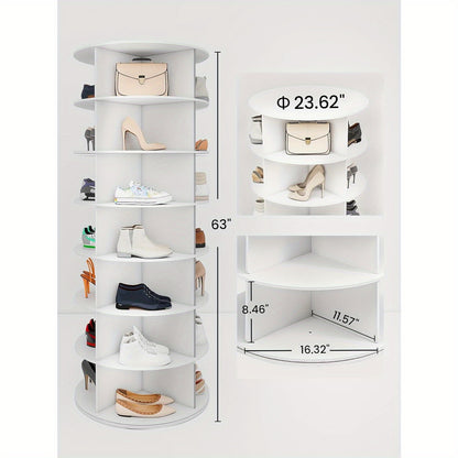 à chaussures rotative 5/6/7 niveaux pour 20/24/28 chaussures, présentoir rotatif à 360°, organisateur Lazy Susan blanc, étagère à chaussures, carrousel de rangement rond vertical pour chapeaux et sacs à main