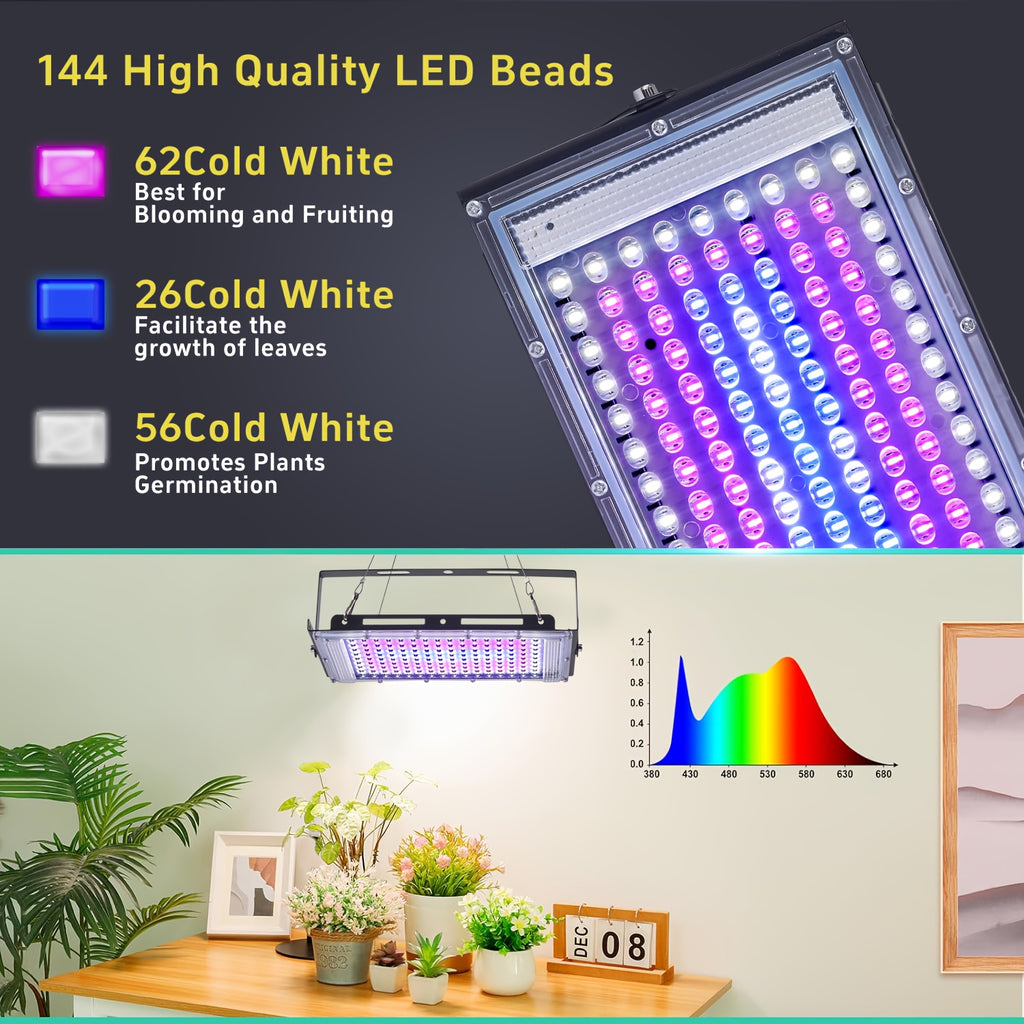 Lot de 1/2/3 Lampe de culture suspendue avec 144 LED à spectre complet pour la croissance des plantes, prise USB 5V, interrupteur marche/arrêt, pour plantes d'intérieur pendant les phases végétatives et de floraison