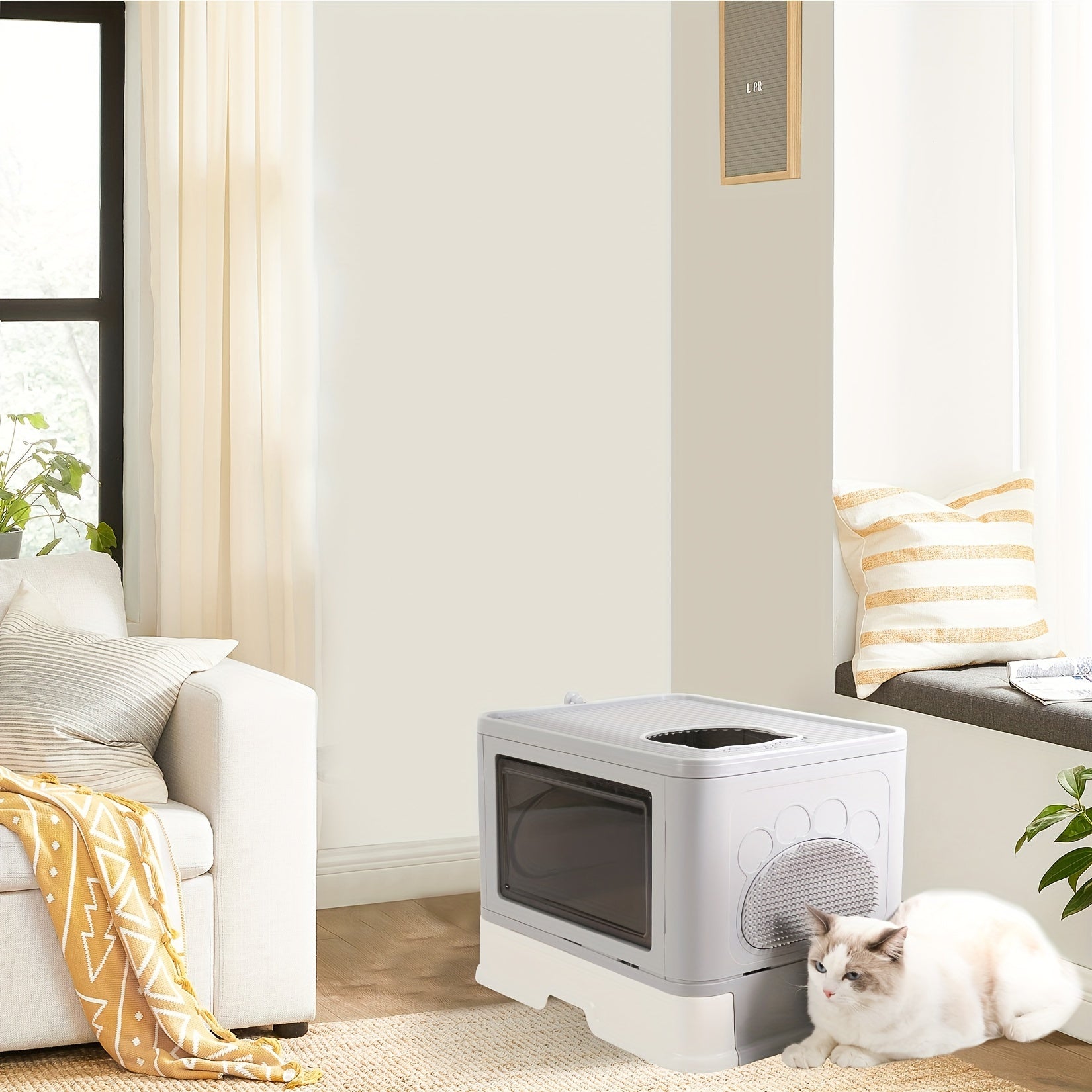 Bac à litière fermé, Gris + Blanc pour animaux et maison – vue détaillée 4
