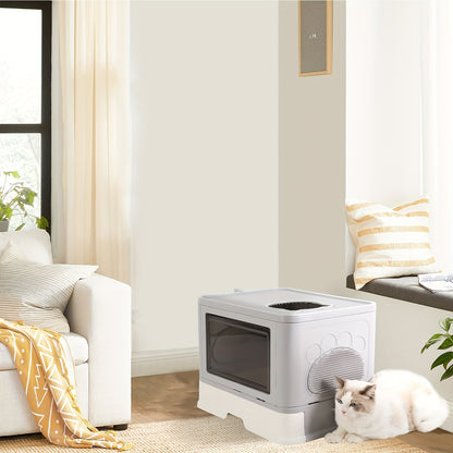 Bac à litière fermé, Gris + Blanc pour animaux et maison – vue détaillée 4