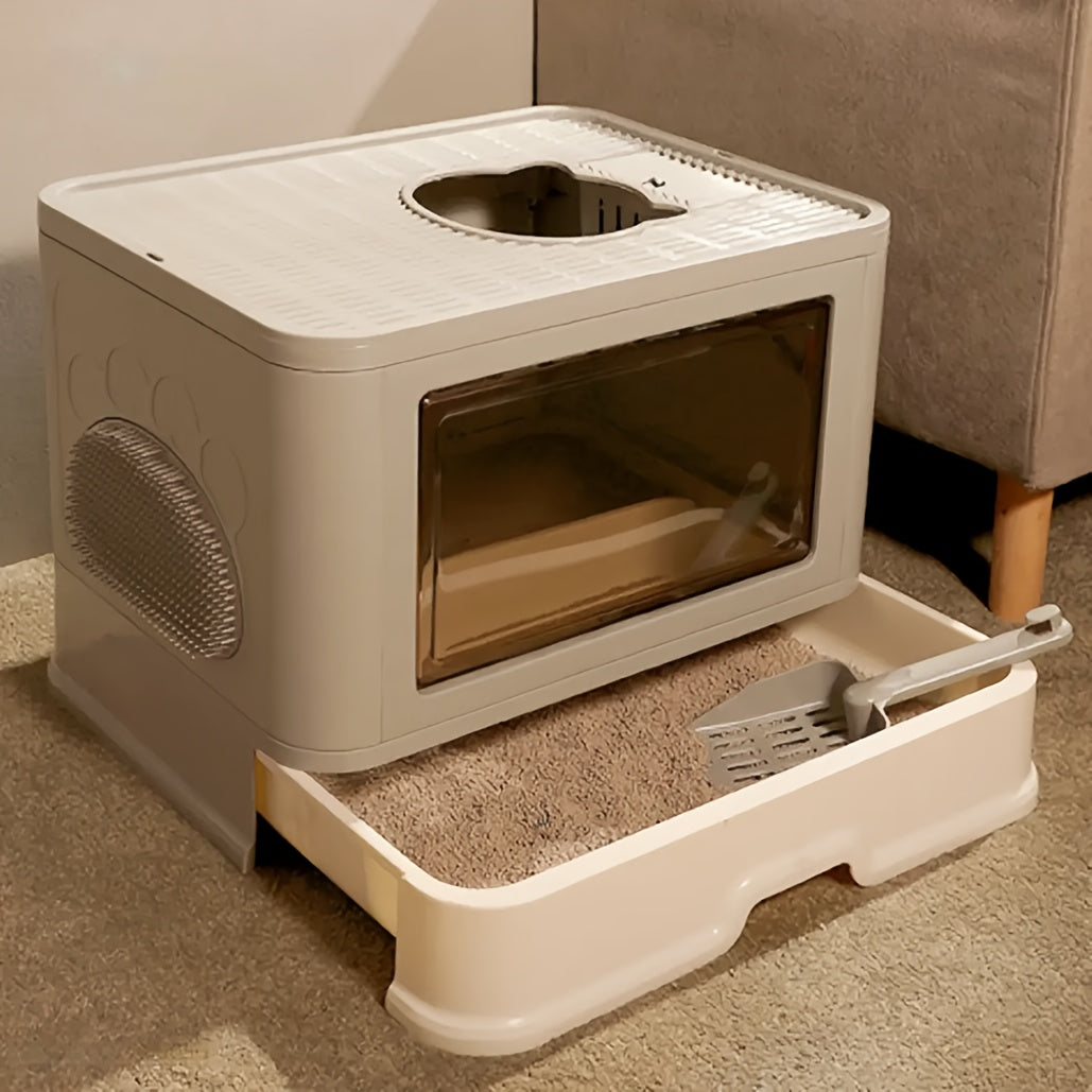 Bac à litière fermé, Gris + Blanc pour animaux et maison – vue détaillée 5