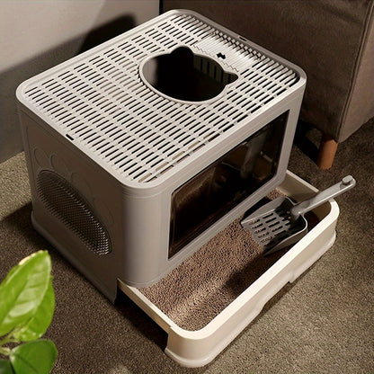 Bac à litière fermé, Gris + Blanc pour animaux et maison – vue détaillée 6