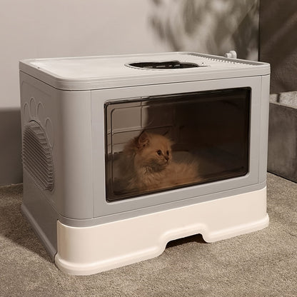 Bac à litière fermé, Gris + Blanc pour animaux et maison – vue détaillée 7