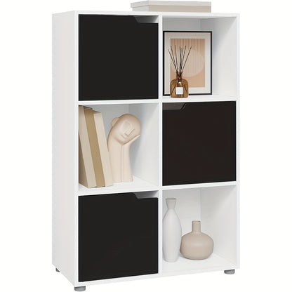 1 étagère, étagère verticale, rangement pour bureau à domicile, armoire de classement, 3 portes, 6 compartiments, étagère de bureau, 59.6X91X29Cm