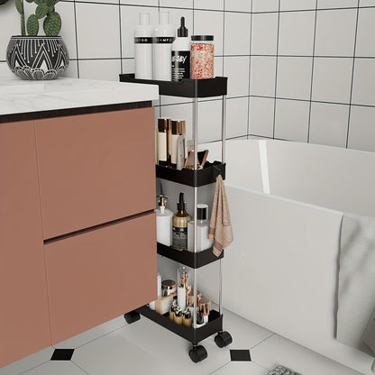Chariot Roulant 4/3 Niveaux, Chariot de Rangement Étroit pour Cuisine avec 4/3 Niveaux, Chariot de Cuisine Multifonctionnel, Fin avec 4 Crochets, Roue Universelle à 360° pour Bureau, Salon