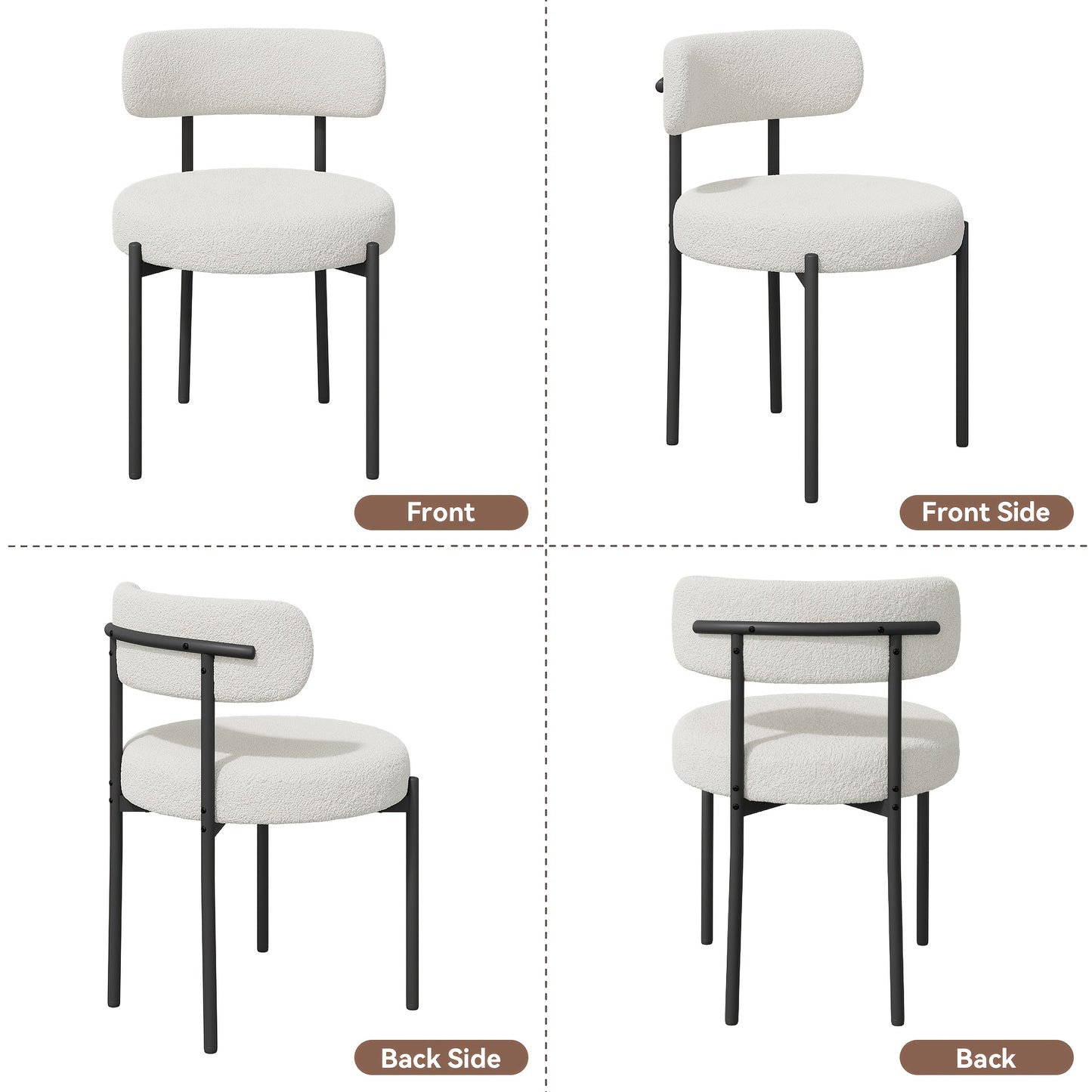 Ensemble de 2 chaises de salle à manger, chaise de salle à manger ronde, avec dossier incurvé et coussin épais, siège large confortable, pieds en métal, entrepôt local