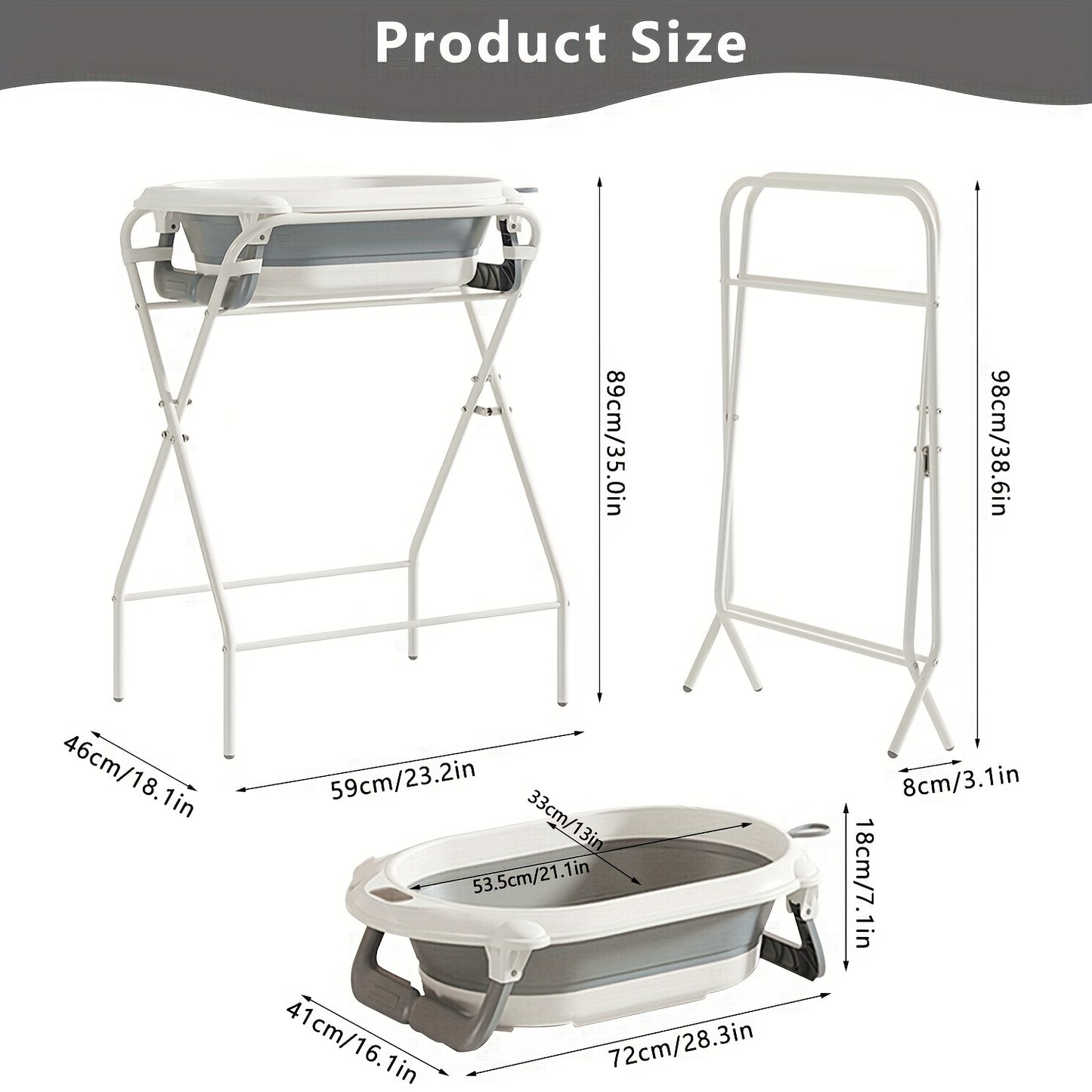 Baignoire Pliante Tri-Fold, Gris pour Bébé avec Support et quotidien – vue principale