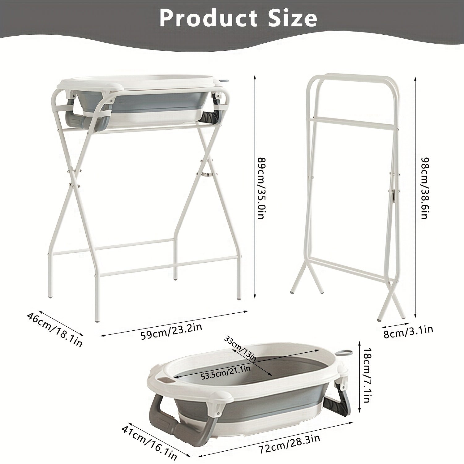 Baignoire Pliante Tri-Fold, Gris pour Bébé avec Support et quotidien – vue principale