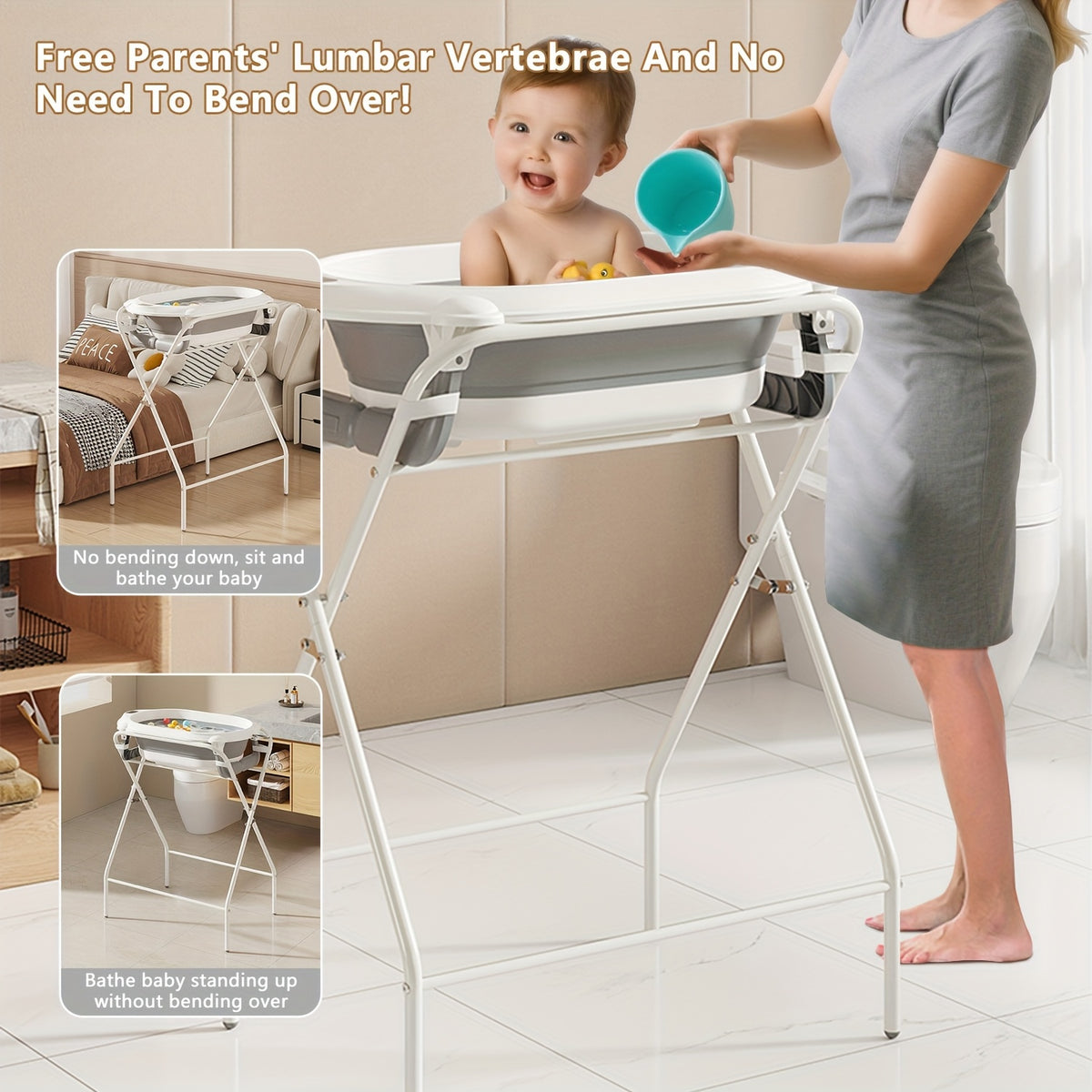Baignoire Pliante Tri-Fold, Gris pour Bébé avec Support et quotidien – vue détaillée 4