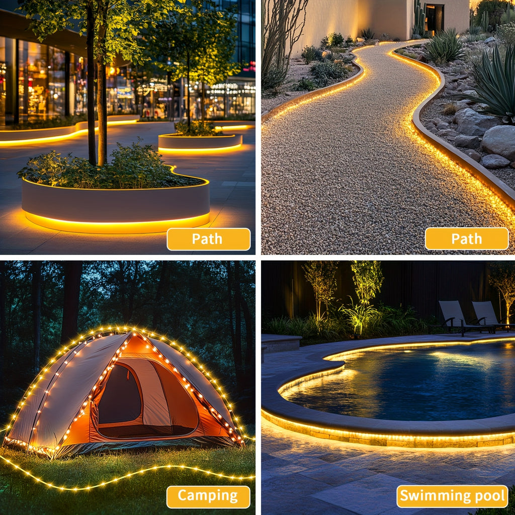 Lumière solaire extérieure blanc chaud avec lumière de jardin 53.34 mètres 620 LED, perles de lampe à haute luminosité 2400 MA, télécommande, 8 modes d'éclairage, rechargeable par USB, convient pour cour, porche, arbres, patio, décoration de vacances