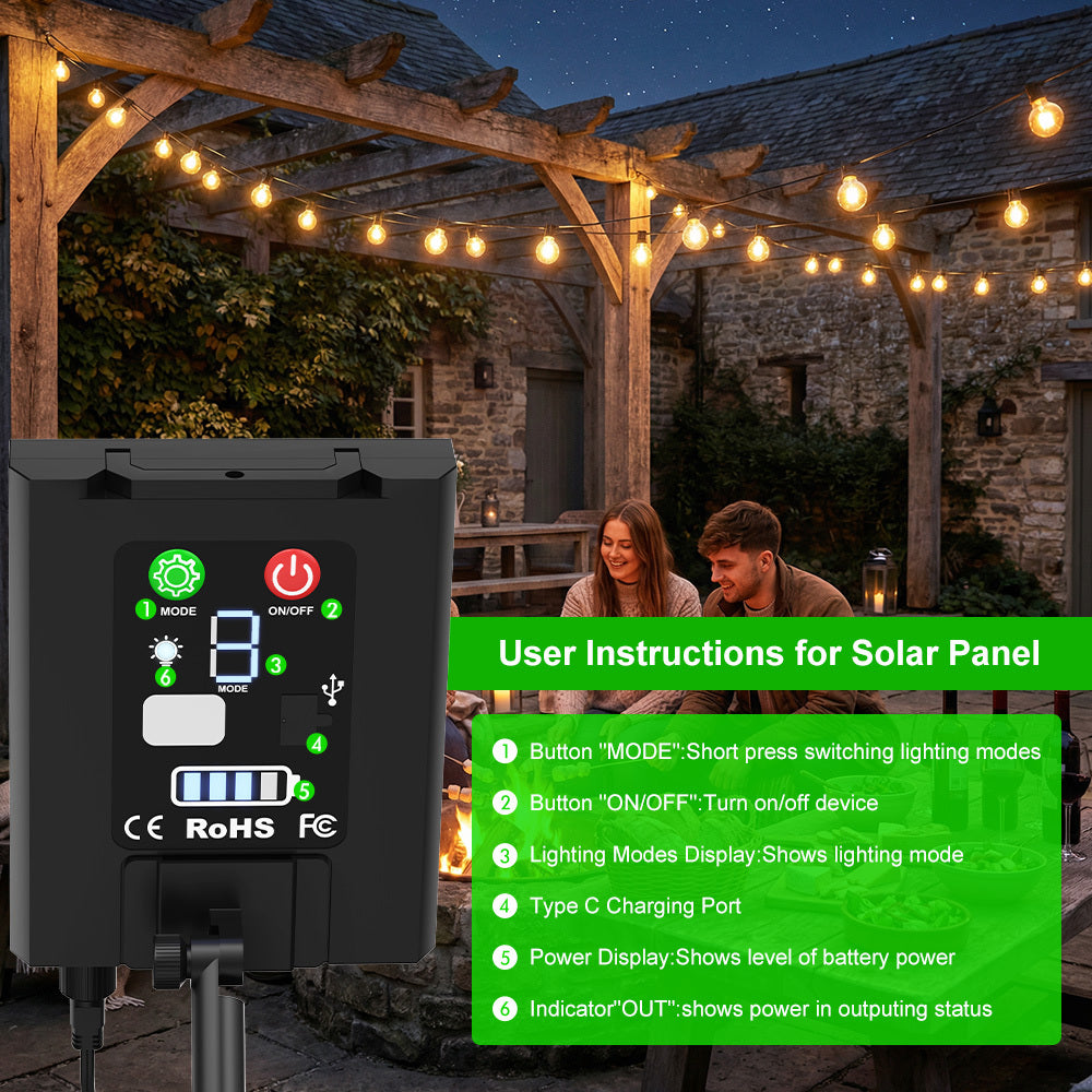 Guirlande Lumineuse Solaire LED G40 30M/20M/15M Blanc Chaud 8 Modes d'Éclairage Anti-chute et plus durable - Guirlandes Solaires d'Extérieur pour Jardin Cour Patio Décoration de Fête de Mariage Inclut des Ampoules de Rechange, Alimentation de Batterie à L