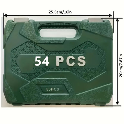 Collection Premium de 54 pièces d'outils mécaniques, comprenant des douilles standard de 1/2", 1/4" et 3/8", un jeu de clés à cliquet, une clé dynamométrique et des kits d'outils mécaniques adaptés aux réparations automobiles et aux tâches mécaniques dome