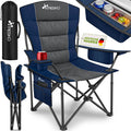 TRESKO® Chaise de camping pliable jusqu'à 150 kg | Chaise de pêche à dossier haut | Chaise pliante avec accoudoirs et porte-gobelet | Chaises de camping pliantes