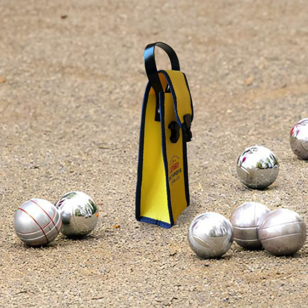Étui de Pétanque Au Soleil – Sacoche 3 Boules Blanc et Bleu en Simili Cuir