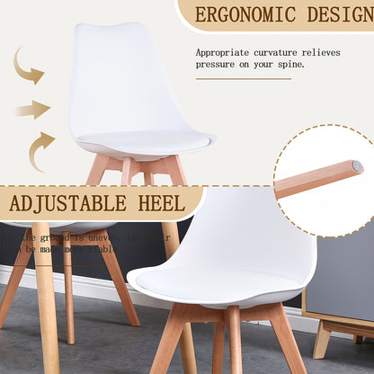 Ensemble de 6 chaises de salle à manger modernes du milieu du siècle, chaises de cuisine, chaises de bureau, chaise coquillage de designer avec coussins ergonomiques en similicuir et pieds en bois massif pour cuisine, salon, chambre à coucher, blanc