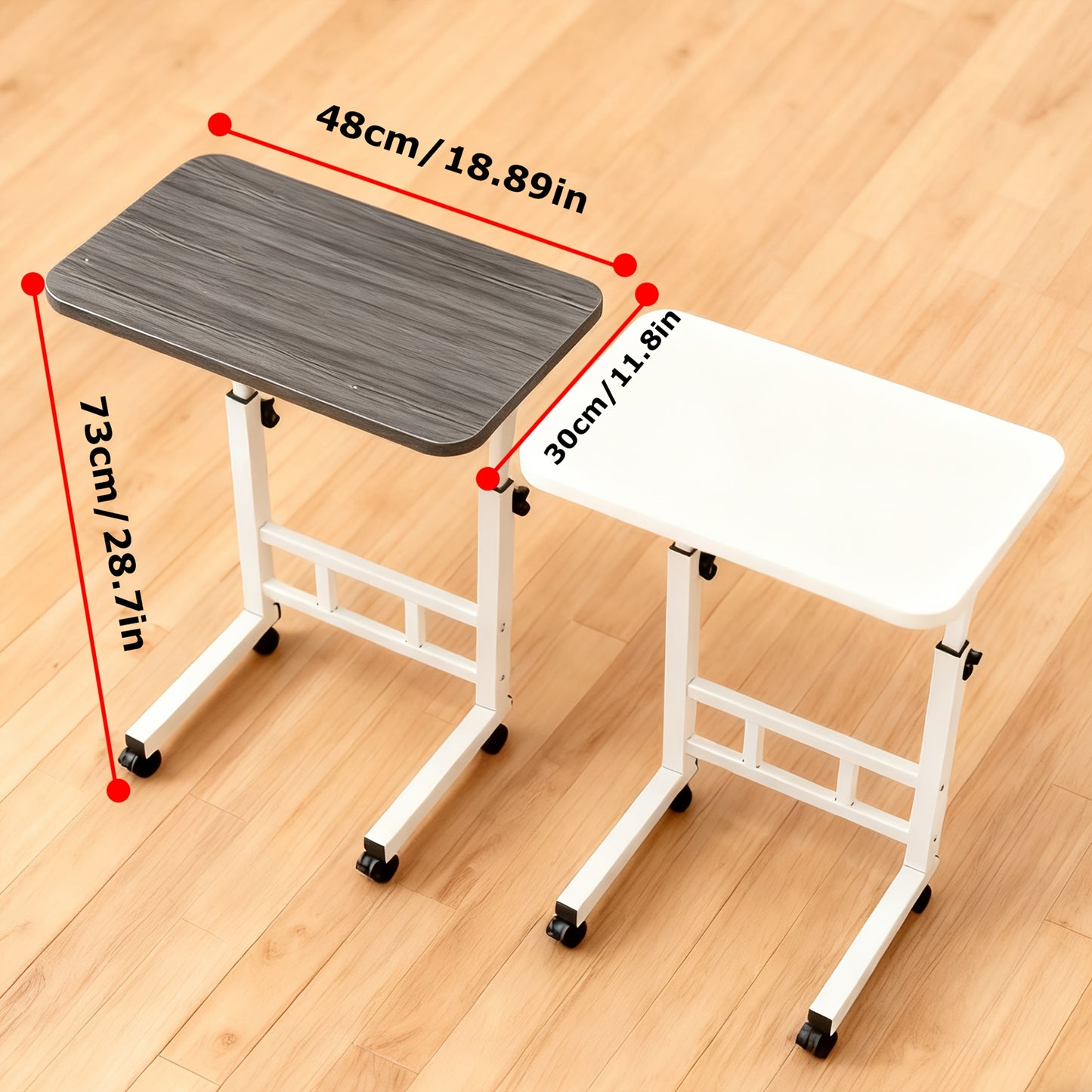 Table à roulettes mobile et réglable (Noir/Blanc), hauteur librement réglable, se déplace facilement entre canapé, chevet et espace de travail, une solution spatiale flexible pour la maison, le dortoir et le bureau