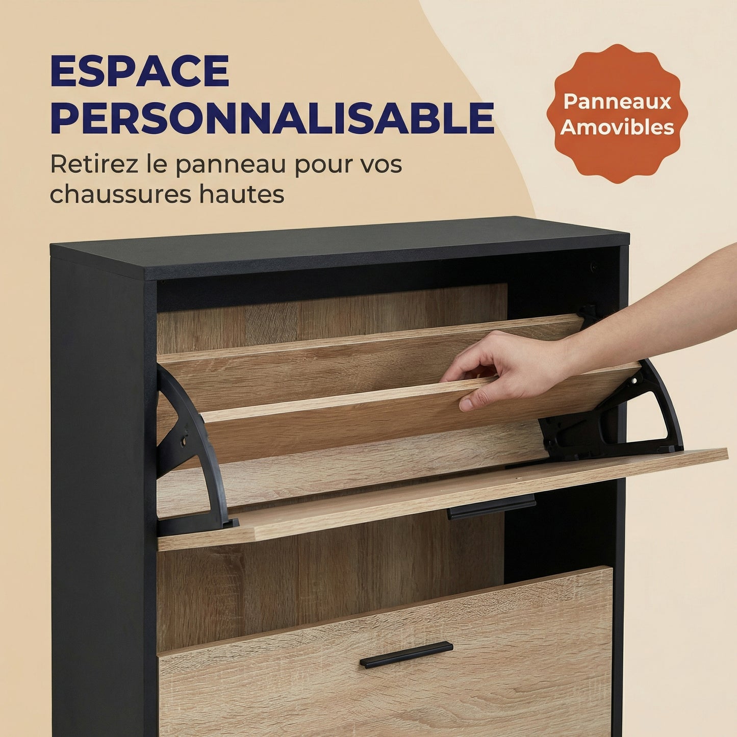 Meuble à chaussures avec 4 compartiments à rabat, armoire à chaussures en bois pour jusqu'à 24 paires, organisateur d'entrée peu encombrant