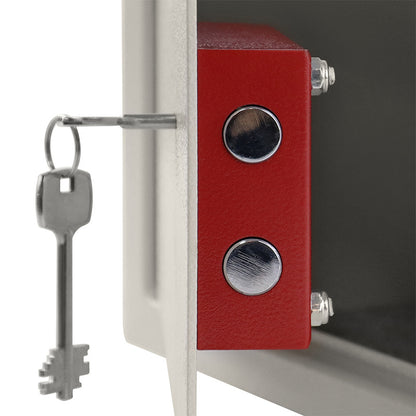 Boîte de rangement sécurisée, mécanisme à double serrure, porte en acier à suspendre, comprend deux clés, convient aux caravanes, aux armoires et au rangement de bureau, extrémité argentée