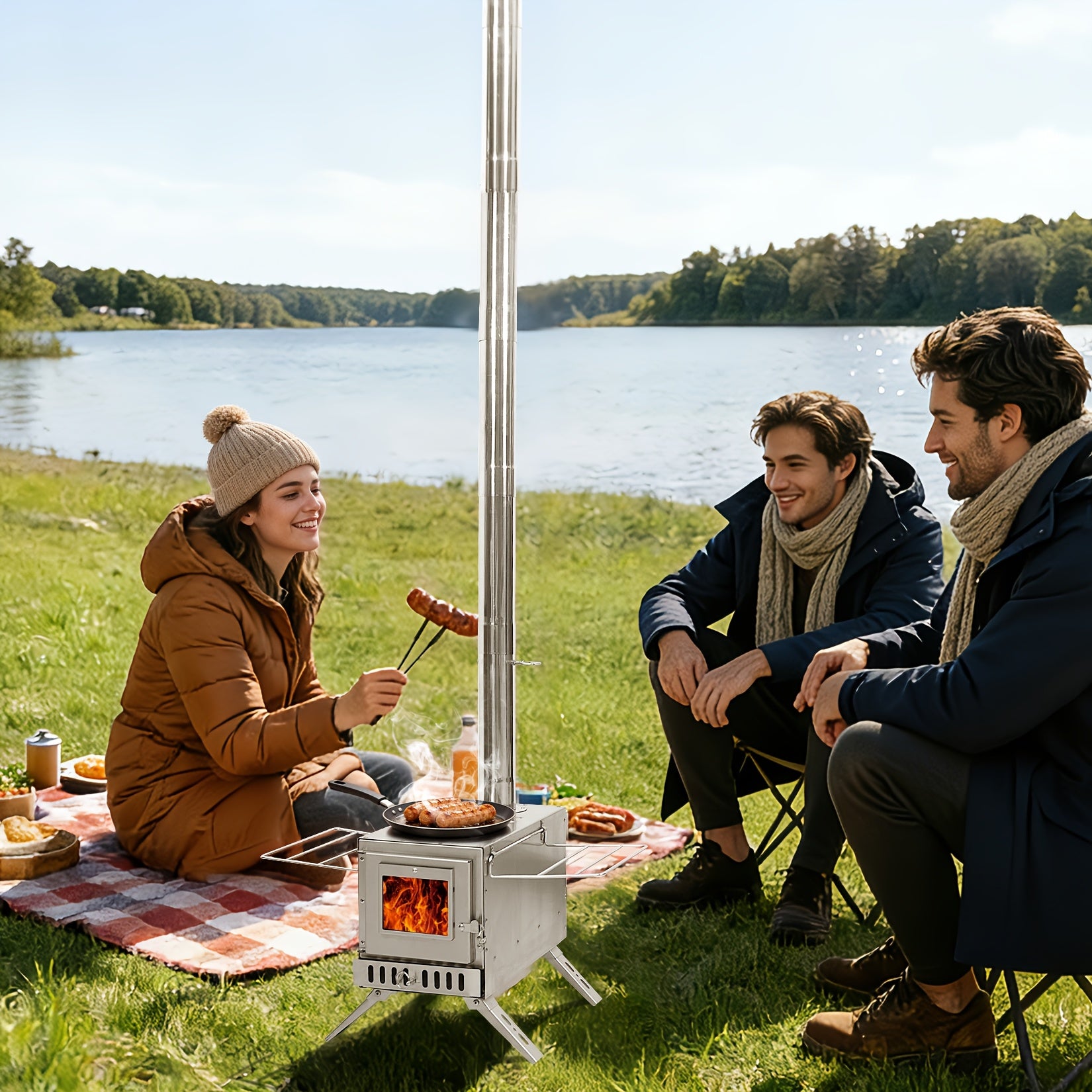 Poêle à bois pour tente, cheminée en acier inoxydable en 7 sections, poêle portable pour tente chauffante, camping, chasse, pêche sur glace