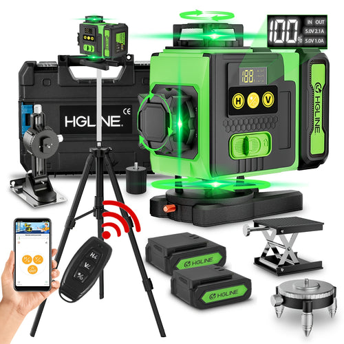 1 Ensemble Niveau Laser 16 Lignes 360 Nivellement Automatique, Outil de Niveau Laser à Ligne Croisée Verte 4X360° pour la Construction et la Suspension de Tableaux, Niveau Laser 4D avec 2 Batteries Rechargeables