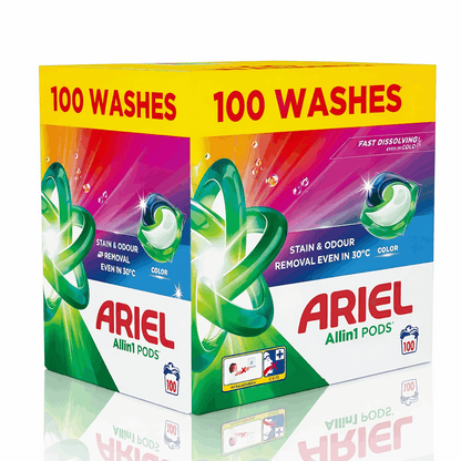 ARIEL Capsules de lessive couleur tout-en-un PODS, lot de 100 – Lavage couleur efficace même à basse température