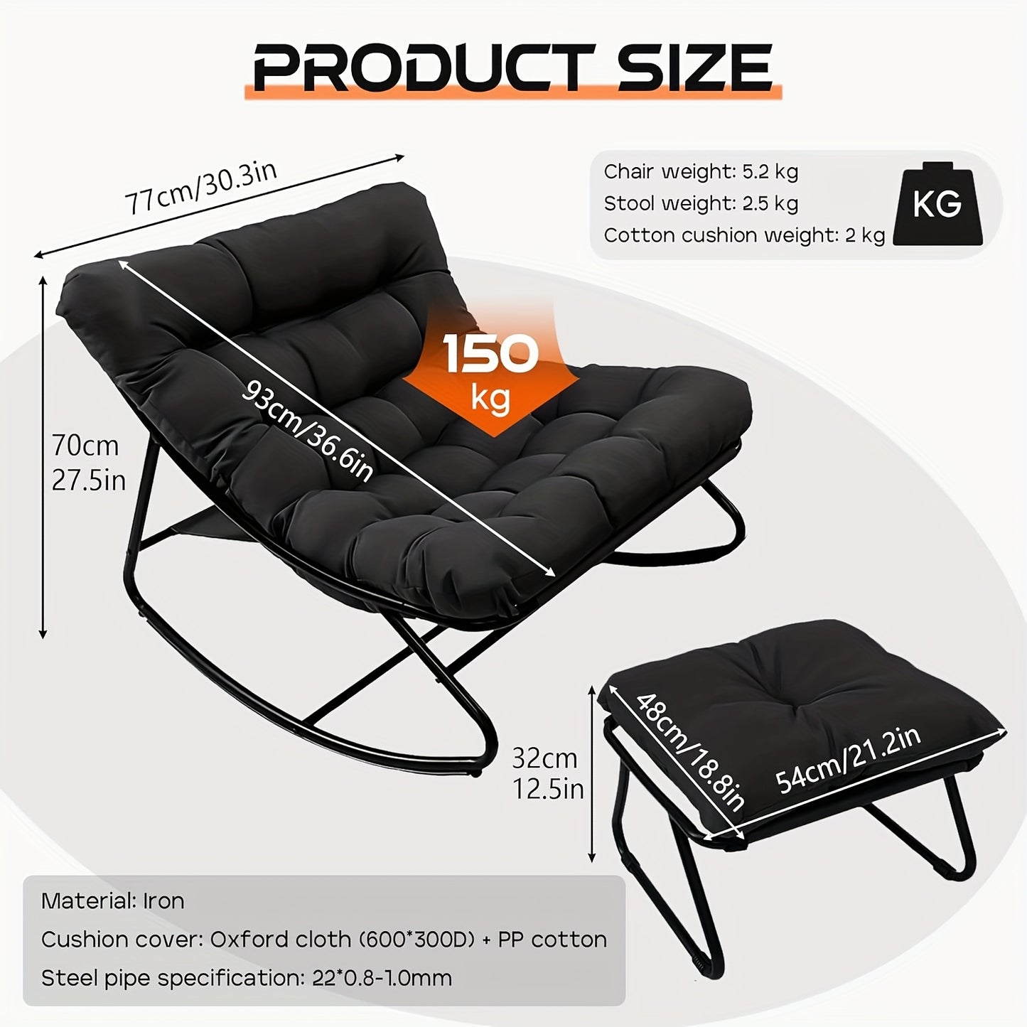 Fauteuil à Bascule Moderne pour Salon avec Fonction Inclinable, Fauteuil à Bascule pour la Maison, Fauteuil à Bascule de Luxe pour Chambre, Disponible en Noir et Gris, Idéal pour les Loisirs en Famille, Cadeau de Vacances Parfait, Adapté à Toutes les Sais