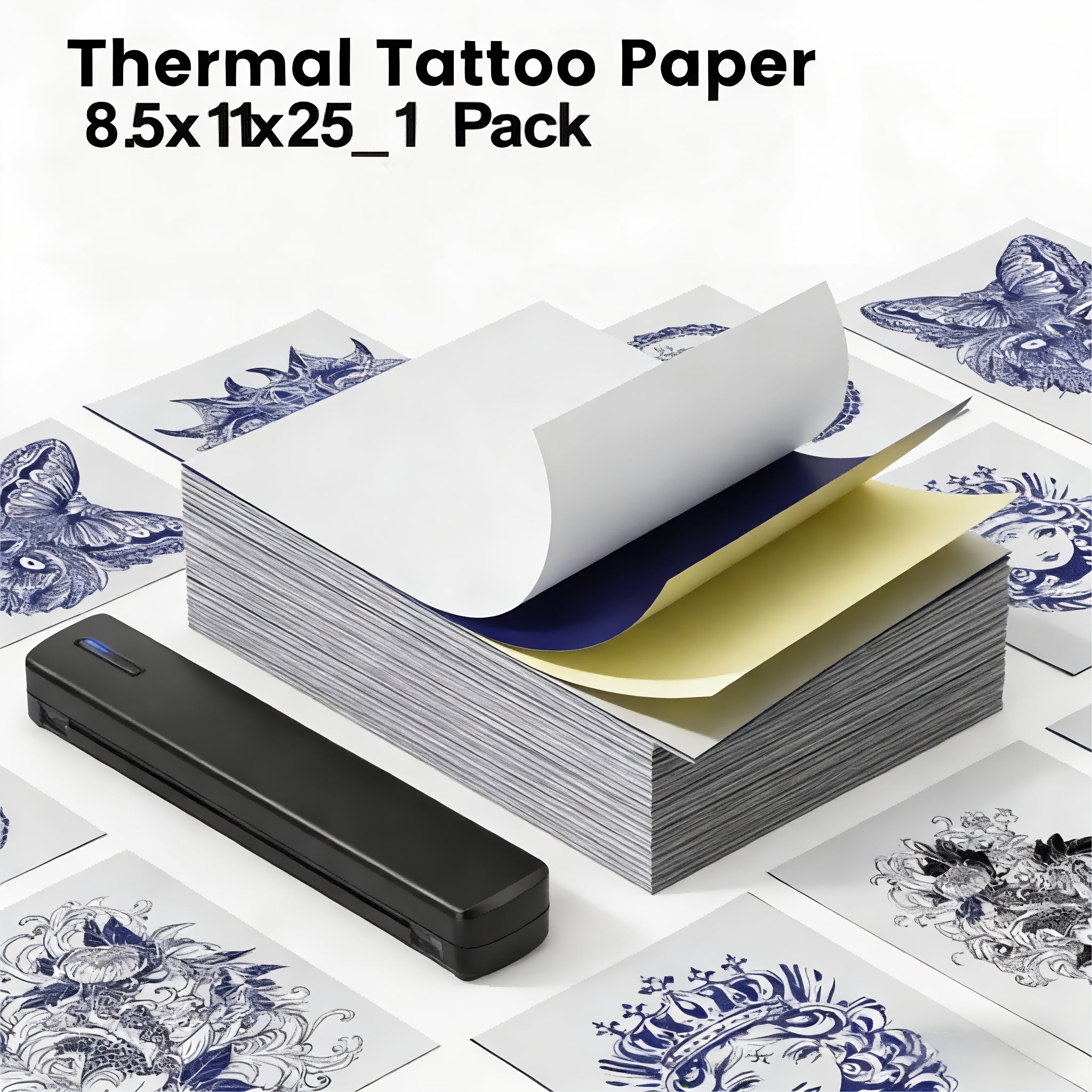 25/50/100 feuilles compatibles pour imprimante thermique D810, papier de transfert pour tatouage en rouleau adapté aux machines à tatouer, feuilles de transfert thermique portables pour tatoueurs, papier thermique pour imprimante D810 (imprimante non incl