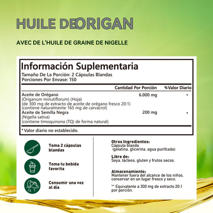 VIVONU Huile d'origan plus huile de graines noires, capsules huile d'origan équilibrée, capsules molles d'huile d'origan