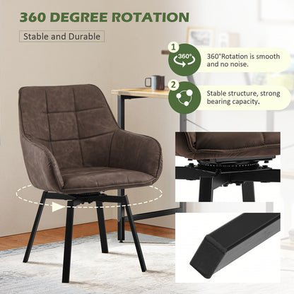 Lot de 2 chaises de salle à manger, fauteuils pivotants à accoudoirs en simili cuir avec assise rembourrée épaisse et pieds en métal, fauteuils de détente rotatifs pour la maison, la cuisine, la réception de bureau, le restaurant