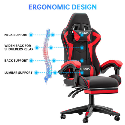 Gartistgo Chaise Gaming Ergonomique - Chaises Gaming avec Coussin Lombaire + Appui-Tête, Chaise de Bureau & Ordinateur Rehausseable pour Adultes, Filles, Garçons (Avec Repose-Pieds)