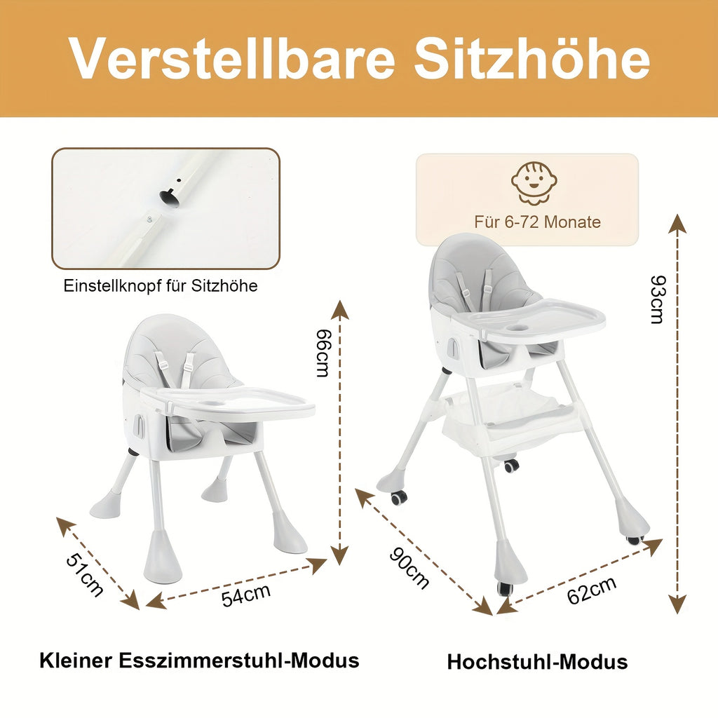 Chaise Haute Bébé 3-en-1 Hauteur Réglable 3 Positions d'Inclinaison Siège à Bascule Convertible Chaise Haute Portable Chaise à Bascule Pliable Chaises de Repas pour Bébé avec Plateau Amovible
