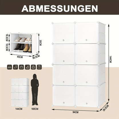 1pc Étagère à Chaussures avec 8 Compartiments, Peut Stocker 32 Paires de Chaussures, Armoire à Chaussures de Couloir, Armoire à Chaussures de Salon et de Chambre, Armoire à Chaussures avec Portes, Fabriquée en Panneau PP Modulaire, Blanche