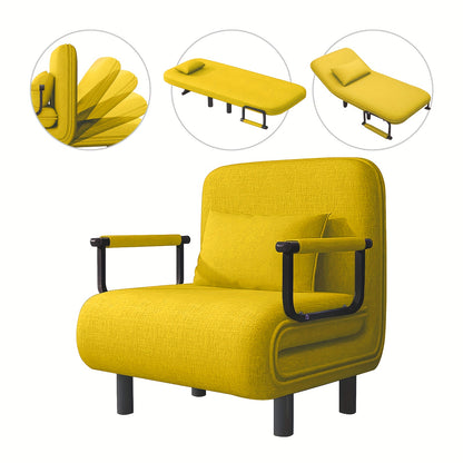 Canapé-lit convertible pliant 5-en-1, fauteuil de détente gigogne réglable peu encombrant avec tissu en lin, fauteuil moderne pour dortoir, studio et coin douillet, noir/fauve/vert olive/jaune citron