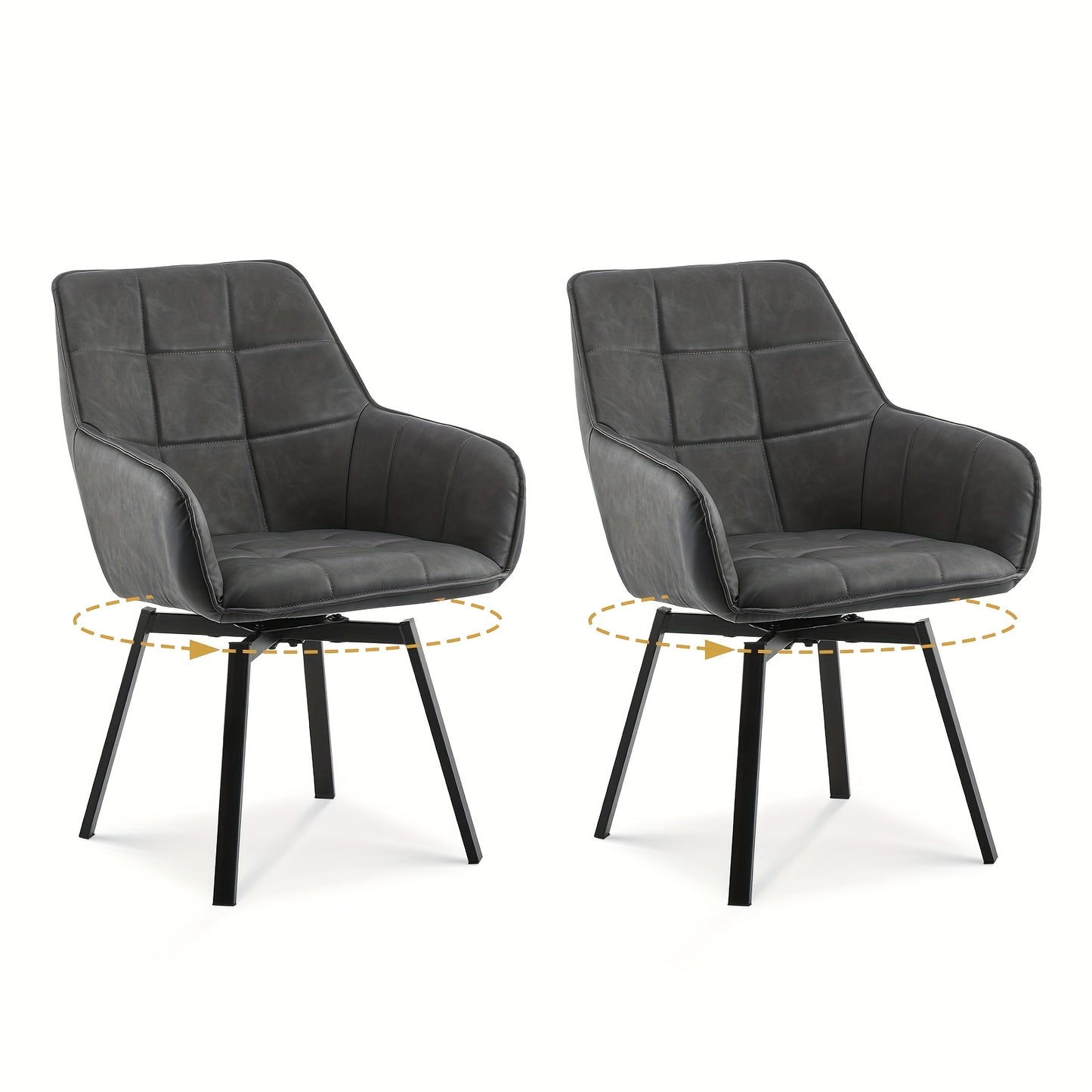 Lot de 2 chaises de salle à manger, fauteuils pivotants à accoudoirs en simili cuir avec assise rembourrée épaisse et pieds en métal, fauteuils de détente rotatifs pour la maison, la cuisine, la réception de bureau, le restaurant