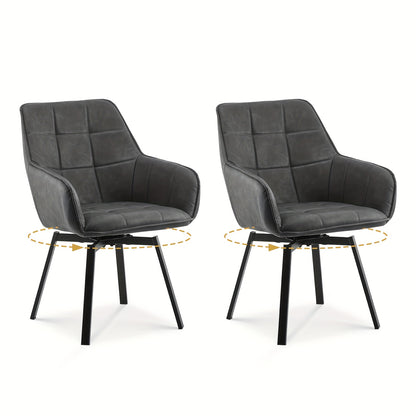 Lot de 2 chaises de salle à manger, fauteuils pivotants à accoudoirs en simili cuir avec assise rembourrée épaisse et pieds en métal, fauteuils de détente rotatifs pour la maison, la cuisine, la réception de bureau, le restaurant