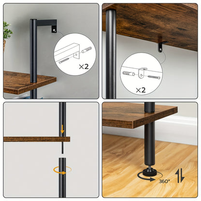 Étagère à 6 niveaux à monter soi-même, Étagère échelle industrielle, Unité d'étagères en panneaux de particules, Étagère verticale sur pied, avec cadre métallique stabilisateur, pour bureau à domicile, salon, Marron foncé