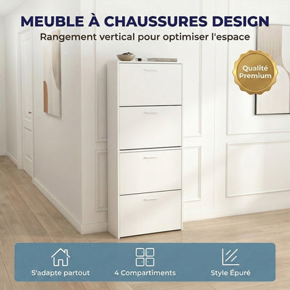 Meuble à chaussures avec 4 compartiments à rabat, armoire à chaussures en bois pour jusqu'à 24 paires, organisateur d'entrée peu encombrant