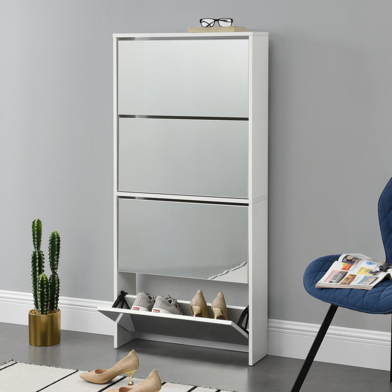 Armoire à chaussures Vogar avec portes miroir de différentes couleurs et tailles