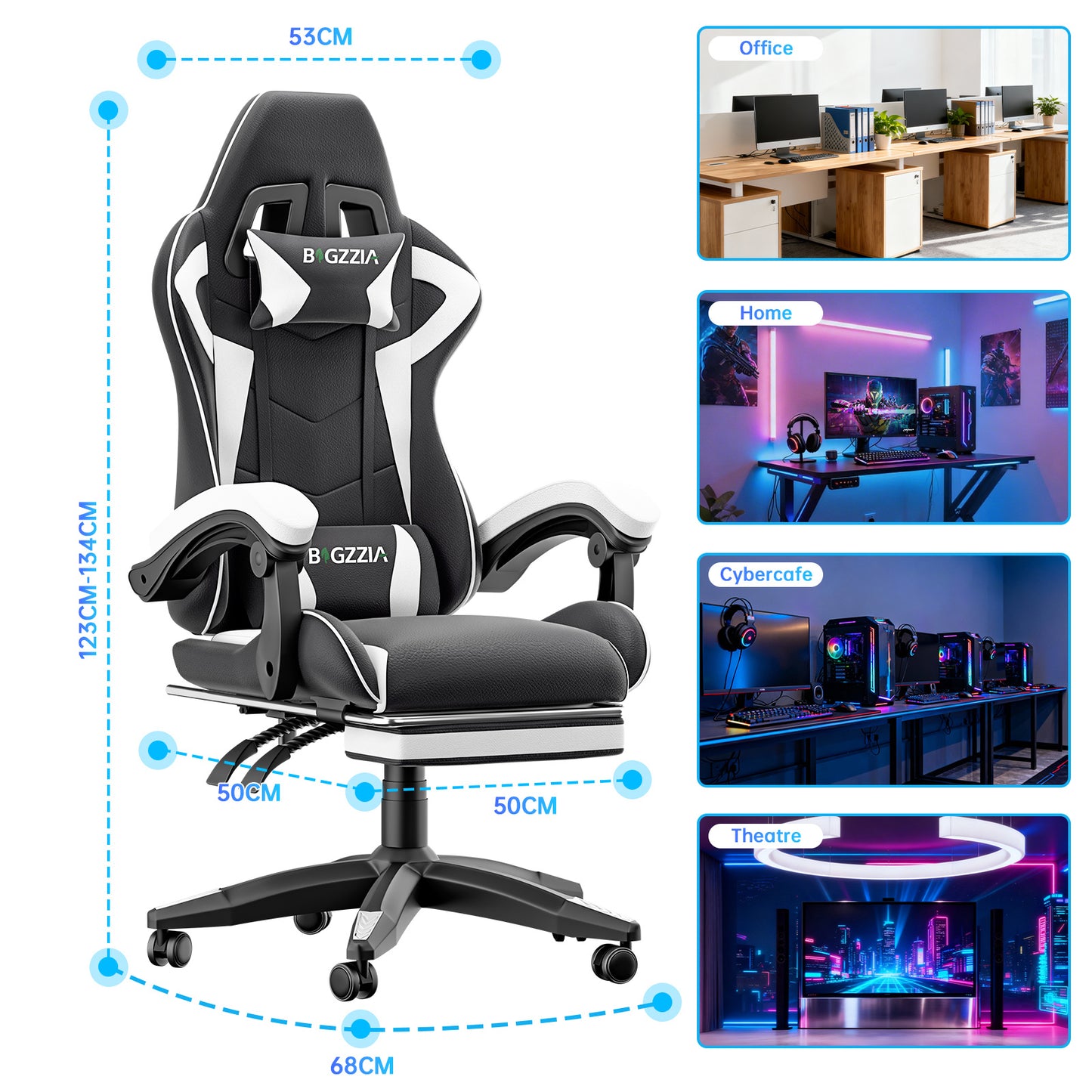 Gartistgo Chaise Gaming Ergonomique - Chaises Gaming avec Coussin Lombaire + Appui-Tête, Chaise de Bureau & Ordinateur Rehausseable pour Adultes, Filles, Garçons (Avec Repose-Pieds)