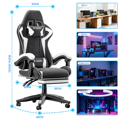 Gartistgo Chaise Gaming Ergonomique - Chaises Gaming avec Coussin Lombaire + Appui-Tête, Chaise de Bureau & Ordinateur Rehausseable pour Adultes, Filles, Garçons (Avec Repose-Pieds)
