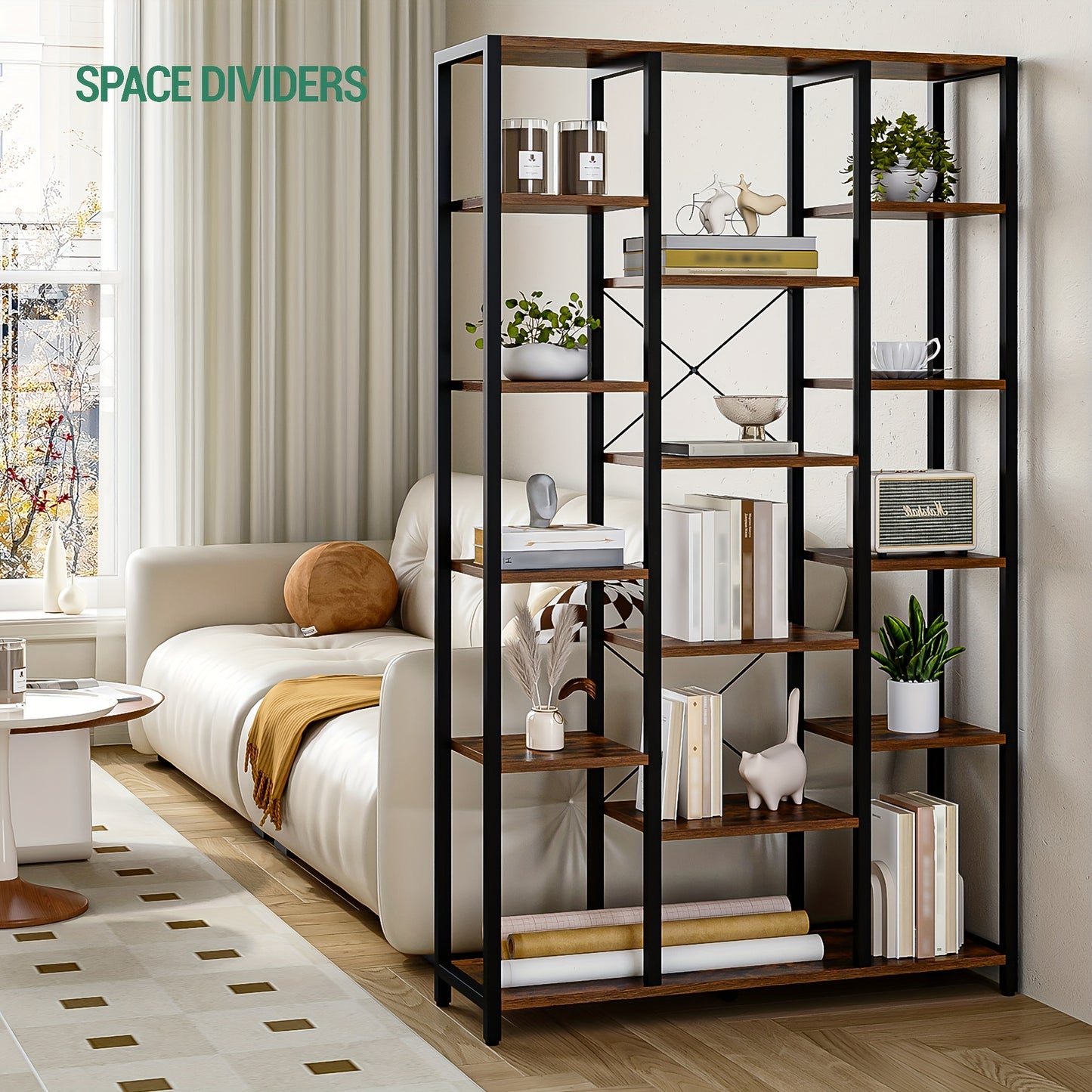 Étagère, étagère debout avec 6 niveaux 15 étagères, étagères ouvertes réglables, pour salon, bureau, chambre, 30 X 100 X 170cm, brun-vin noir