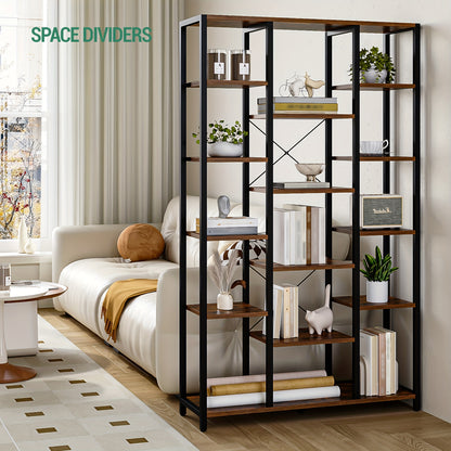 Étagère, étagère debout avec 6 niveaux 15 étagères, étagères ouvertes réglables, pour salon, bureau, chambre, 30 X 100 X 170cm, brun-vin noir