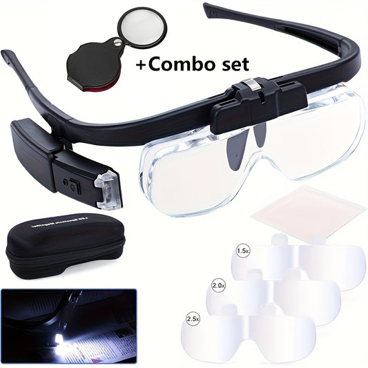 Loupe frontale LED avec lentilles remplaçables 1,5x-4,5x et système de lentilles en acrylique pour travail de précision, lecture, gravure, réparation de bijoux, adaptée aux amateurs, bijoutiers, artisans, maintenance