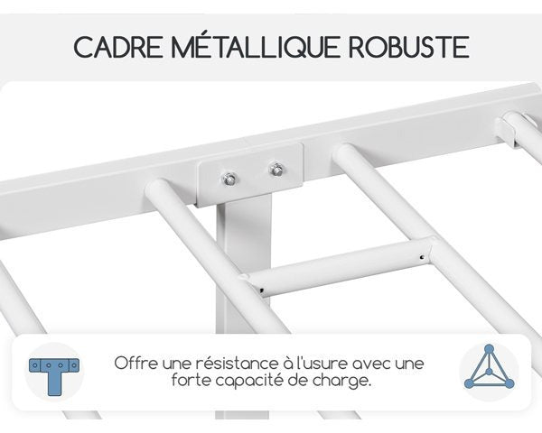 Costoffs Cadre de Lit Double en Métal Moderne - Avec Sommier à Lattes Métalliques - Espace de Rangement Sous-lit - Idéal pour Chambre, Dortoir ou Appoint - Style Industriel Intemporel