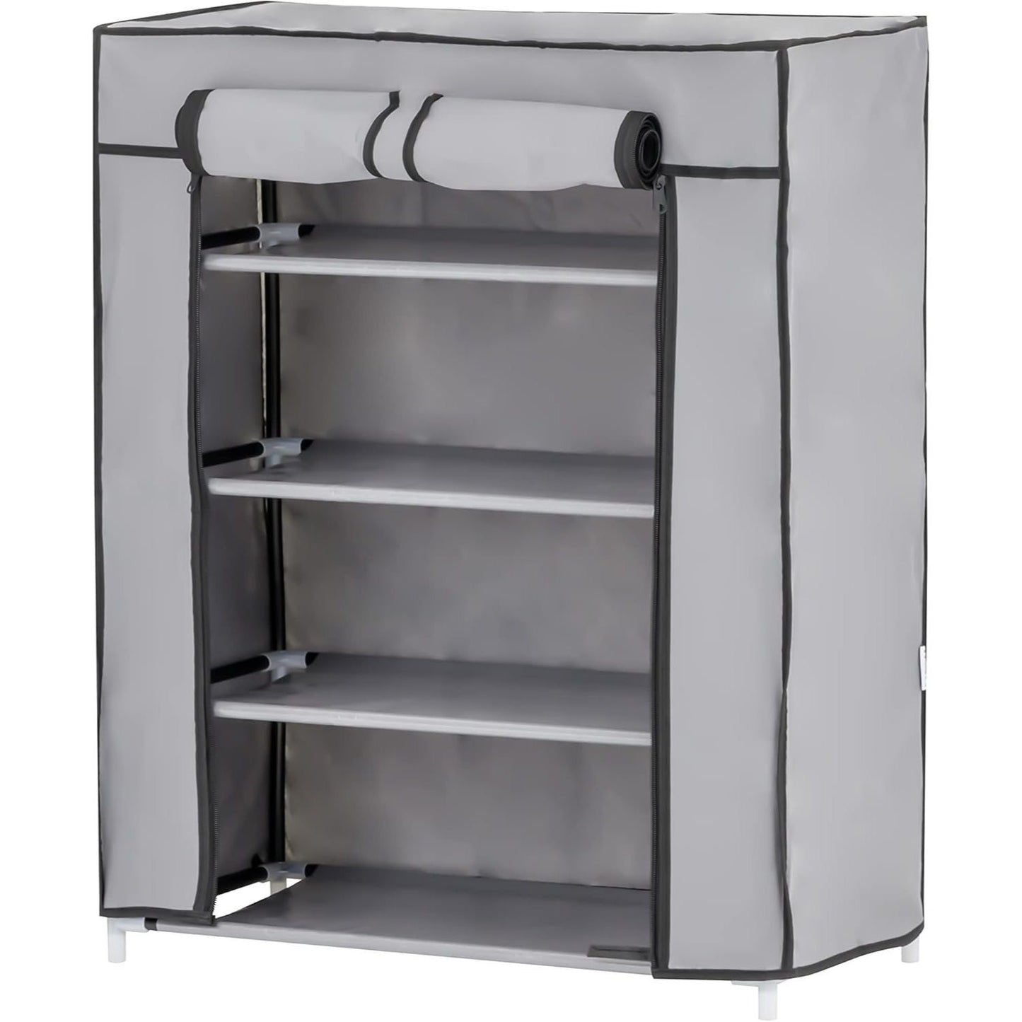 Étagère à chaussures pliante en tissu Baroni Home, 58x28x73 cm, grise, 4 étagères, meuble à chaussures peu encombrant avec cadre en fer pour chambre, placard, organisateur de chaussures indépendant, légère, durable et facile à déplacer