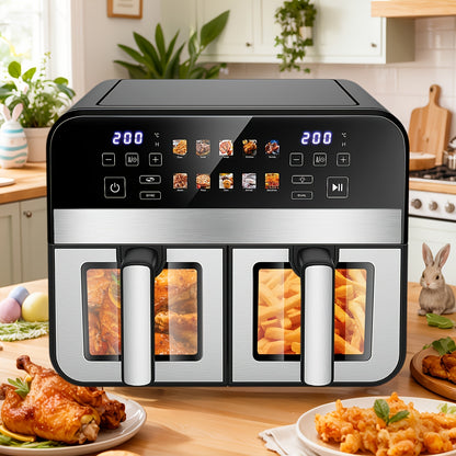 Friteuse à Air 10,5L 10-en-1 DualZone avec 2 Paniers Indépendants, Fenêtres Visibles, Cuisson Synchronisée pour Déshydrater, Dégeler, Rôtir, Cuire, Réchauffer et Plus, Repas Rapides et Faciles, Antiadhésive et Lavable au Lave-Vaisselle