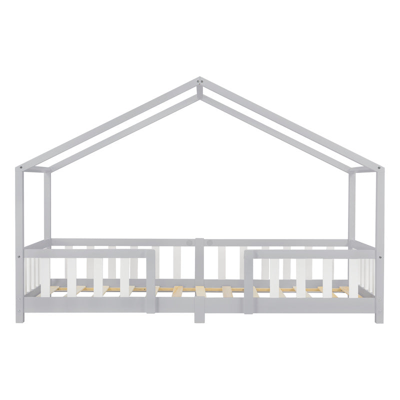 Lit pour enfants Treviolo de style maison avec protection contre les chutes en bois de pin