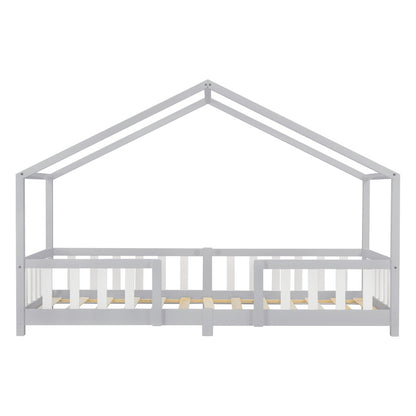 Lit pour enfants Treviolo de style maison avec protection contre les chutes en bois de pin